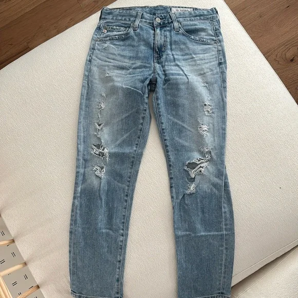 AG Adriano Goldschmied Light Blue Distressed Boyfriend Jeans - Picture 1 of 9